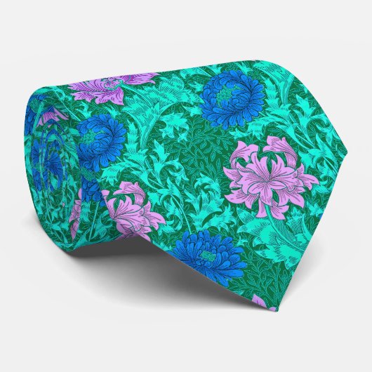 William Morris Chrysanthemums, Aqua and Violet ネクタイ (ロール)