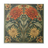  William Morris Chrysanthemums Floral Art Nouveau  タイル (正面)