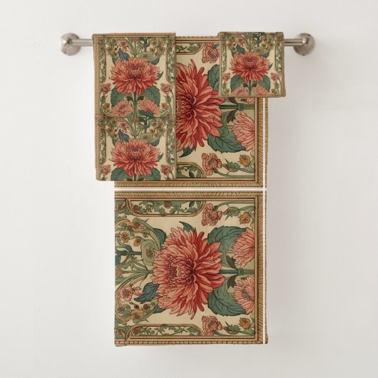 William Morris Chrysanthemums Floral Art Nouveau バスタオルセット (インサイチュ)