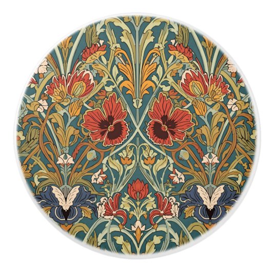 William Morris Compton Floral Art Nouveau Pattern セラミックノブ (正面)