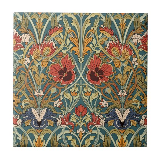 William Morris Compton Floral Art Nouveau Pattern タイル (正面)