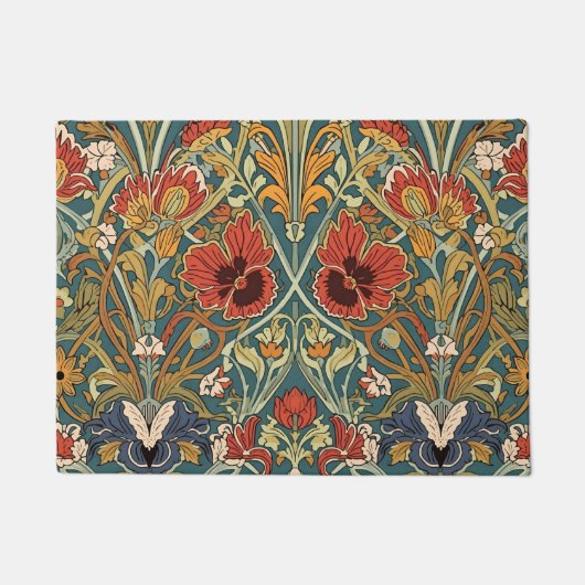 William Morris Compton Floral Art Nouveau Pattern ドアマット (正面)