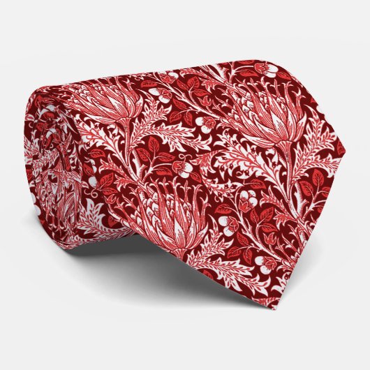 William Morris Damask、Dark Red & White ネクタイ (ロール)