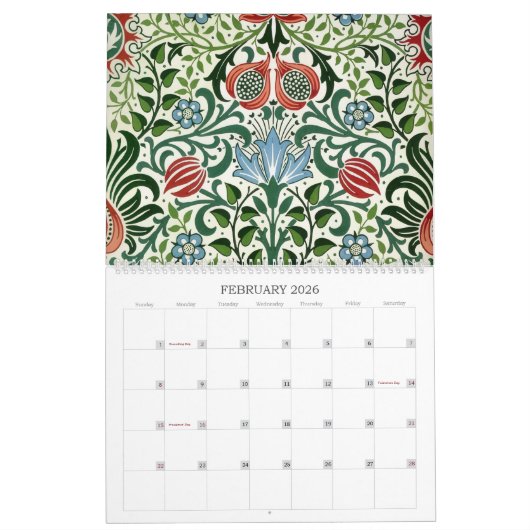 William Morris Decorative Arts Custom Year  カレンダー (2月 2026)