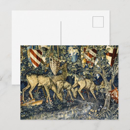 William Morris Deer and Shields in Verdant Realm ポストカード (正面/裏面)