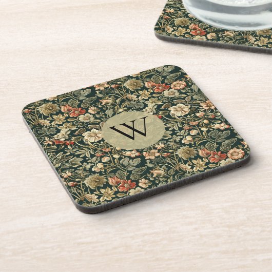 William Morris Floral Monogram コースター (左側)