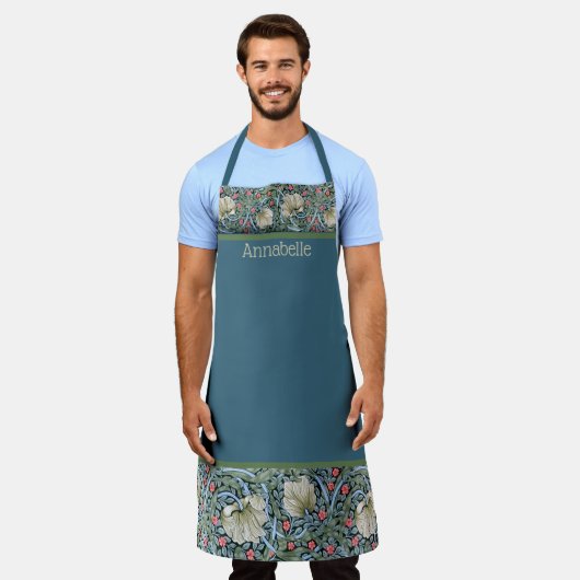 William Morris Floral Print Personalize エプロン (着用した状態)