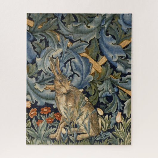 William Morris Forest Rabbit Floral Art Nouveau ジグソーパズル (縦)