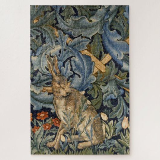 William Morris Forest Rabbit Floral Art Nouveau ジグソーパズル (縦)