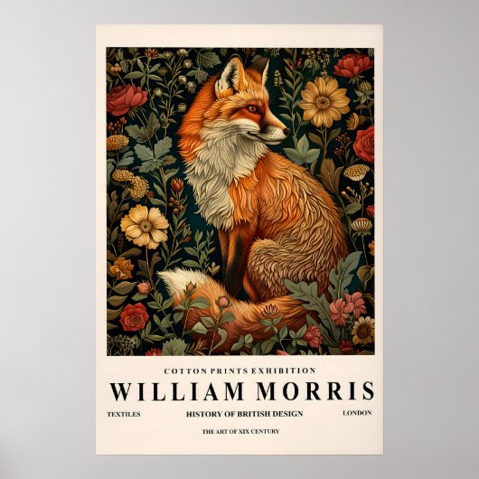 William Morris fox decor, Botanical print, Dark ポスター (正面)