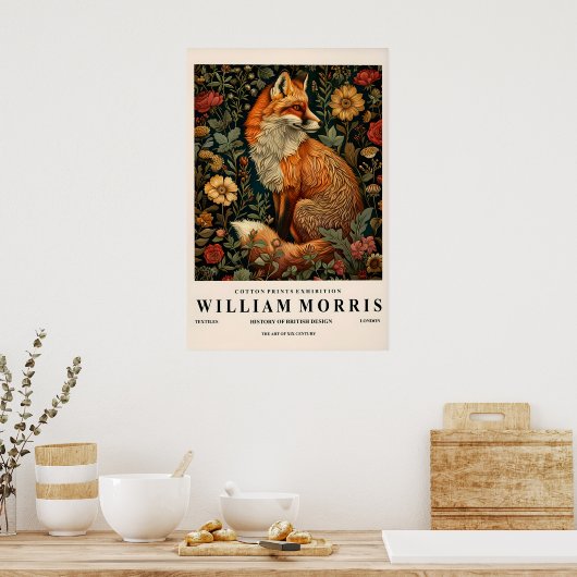 William Morris fox decor, Botanical print, Dark ポスター (キッチン)