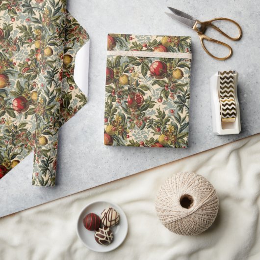 William Morris Fruit Pomegranate floral pattern ラッピングペーパー (クラフト)