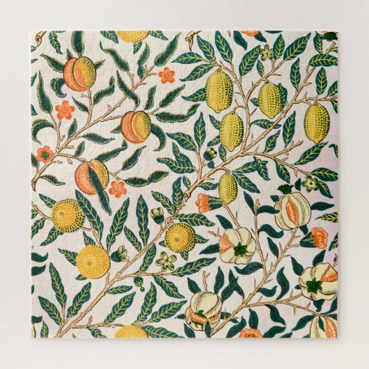 William Morris Fruit Pomegranate White Ornament ジグソーパズル (縦)