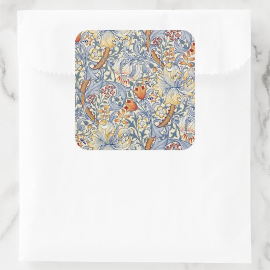William Morris Gold Lily Victorian Wallpaper スクエアシール (バッグ)