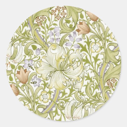 William Morris Golden Lily Garden Flower Classic ラウンドシール (正面)