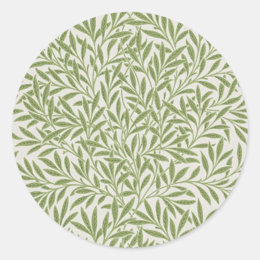 William Morris Green Floral Botanical Pattern ラウンドシール (正面)