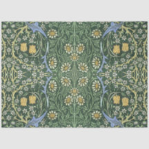 William Morris Green Floral Vintage White Daisies
