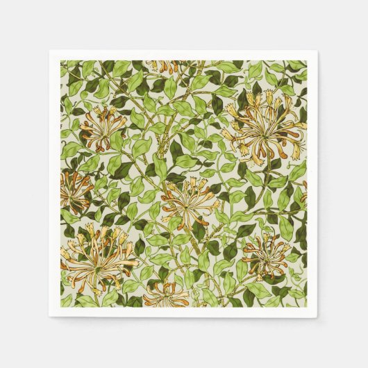 William Morris Honeysuckle Green Flowers スタンダードカクテルナプキン (正面)