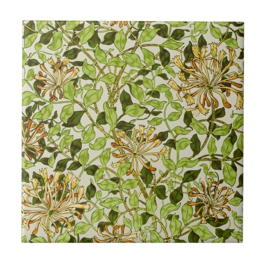 William Morris Honeysuckle Green Flowers タイル (正面)