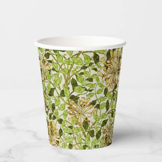 William Morris Honeysuckle Green Flowers 紙コップ (正面)