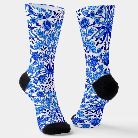 William Morris Hyacinth Print, Cobalt Blue & White ソックス (傾斜あり)