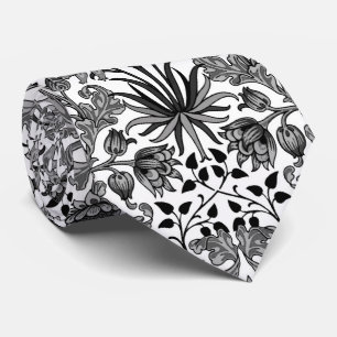 William Morris Hyacinth Print, Gray, Black & White ネクタイ