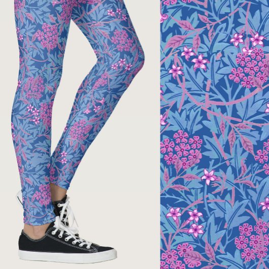 William Morris Inspired Blue Floral Patterned レギンス