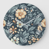 William Morris Inspired Botanical Style Pattern ラージ壁時計 (正面)