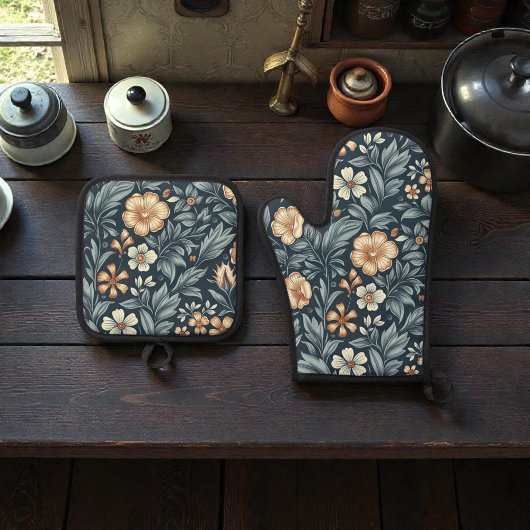 William Morris Inspired Botanical Style Pattern 鍋つかみ&鍋敷きセット