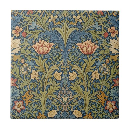 William Morris Inspired Floral Ceramic Tile タイル (正面)