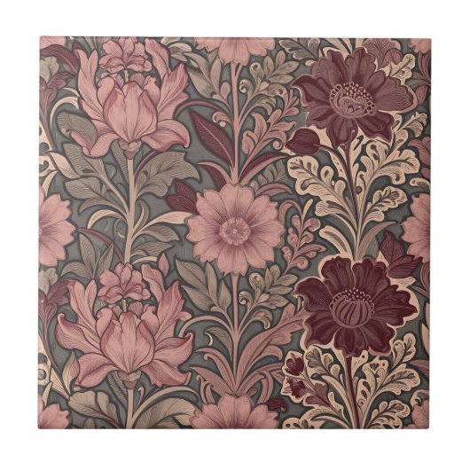 William Morris Inspired Floral Pattern タイル (正面)