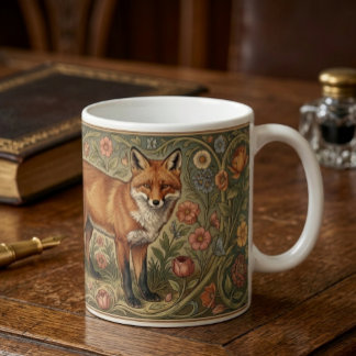 William Morris Inspired Pattern Fox in Flowers コーヒーマグカップ
