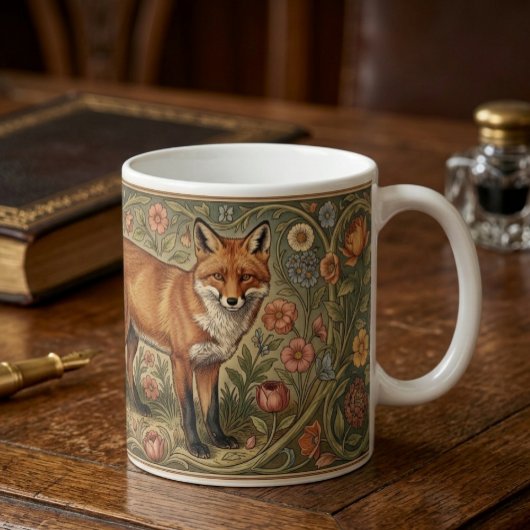 William Morris Inspired Pattern Fox in Flowers コーヒーマグカップ