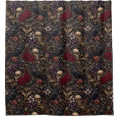 William Morris Inspired Pattern Gothic Skulls シャワーカーテン (正面)