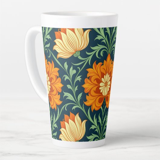 William Morris Inspired Pattern Orange Flower カフェラテマグ (左アングル)