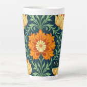 William Morris Inspired Pattern Orange Flower カフェラテマグ (正面)