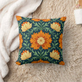 William Morris Inspired Pattern Orange Flower クッション (ブランケット)