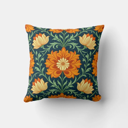 William Morris Inspired Pattern Orange Flower クッション (裏面)