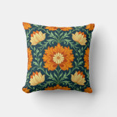 William Morris Inspired Pattern Orange Flower クッション (正面)
