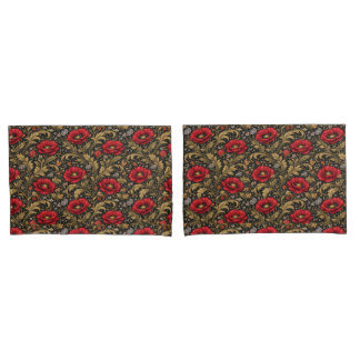 William Morris Inspired Pattern Red Poppy 枕カバー