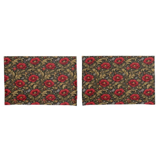 William Morris Inspired Pattern Red Poppy 枕カバー (フロントセット)
