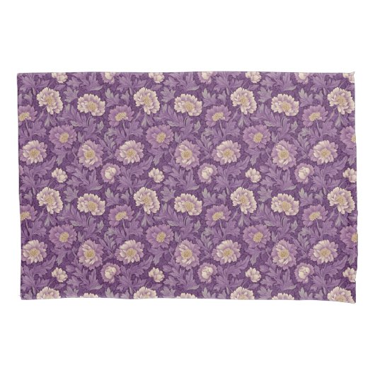 William Morris Inspired Purple Floral Pattern  枕カバー (正面)