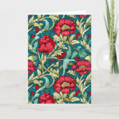 William Morris Inspired Red Flowers Pattern カード (正面)