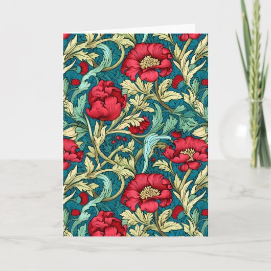 William Morris Inspired Red Flowers Pattern カード (正面)