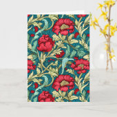 William Morris Inspired Red Flowers Pattern カード (黄色い花)
