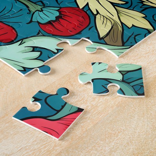 William Morris Inspired Red Flowers Pattern ジグソーパズル (側面)