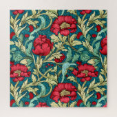 William Morris Inspired Red Flowers Pattern ジグソーパズル (縦)