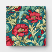 William Morris Inspired Red Flowers Pattern フォトプラーク (正面)