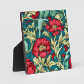 William Morris Inspired Red Flowers Pattern フォトプラーク (正面)