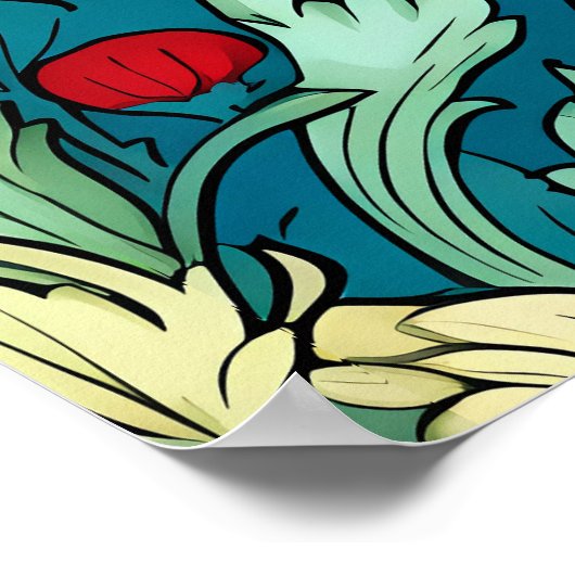 William Morris Inspired Red Flowers Pattern ポスター (角)